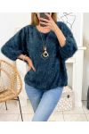 SOFT HAIRY SWEATER WITH BLUE NECKLACE 3680M2