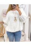 SOFT HAIRY SWEATER WITH NECKLACE 3680M2 WHITE