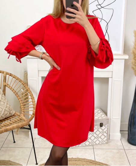 EVENING DRESS FANCY SLEEVES 9206 RED