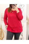 LARGE SIZE SWEATER TUNIC EVENING GLOSSY LAYERING 18180 RED
