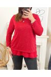 GRANDE TAILLE PULL TUNIQUE SOIREE BRILLANT SUPERPOSE 18180 ROUGE