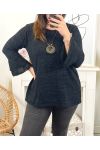 GRANDE TAILLE PULL TUNIQUE SOIREE BRILLANT AVEC COLLIER 19635 NOIR