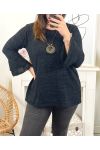 LARGE SIZE SWEATER TUNIC GLOSSY EVENING WITH NECKLACE 19635 BLACK