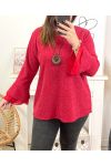 LARGE SIZE SWEATER TUNIC EVENING GLOSSY WITH NECKLACE 19635 RED