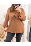 LARGE SIZE SWEATER TUNIC GLOSSY WITH NECKLACE 19635 CAMEL