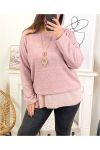 STACKED GLOSSY SWEATER WITH PINK 9164 NECKLACE