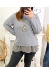 PULL BRILLANT SUPERPOSE OVERSIZE AVEC COLLIER 9164 GRIS