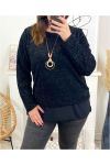 OVERSIZE GLOSSY LAYERED SWEATER WITH BLACK 9164 NECKLACE