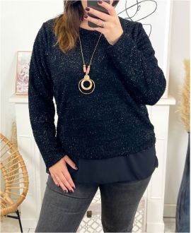 OVERSIZE GLOSSY LAYERED SWEATER WITH BLACK 9164 NECKLACE