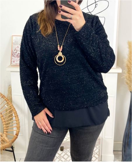PULL BRILLANT SUPERPOSE OVERSIZE AVEC COLLIER 9164 NOIR