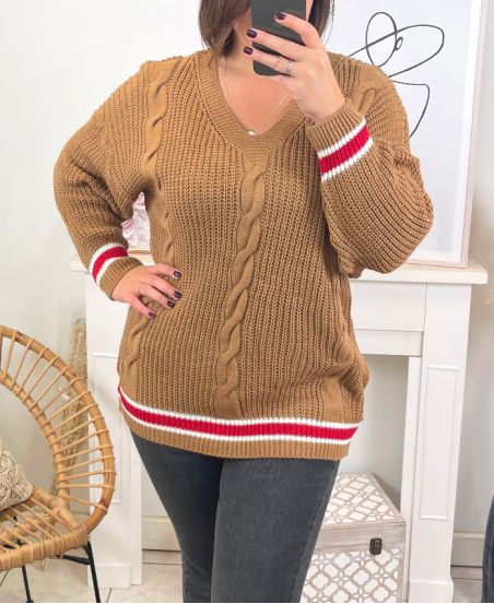 LARGE SIZE LONG TWISTED PULLOVER K03 CAMEL