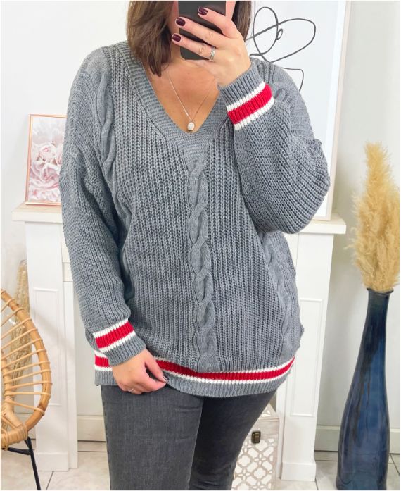 LARGE SIZE LONG TWISTED PULLOVER K03 GREY