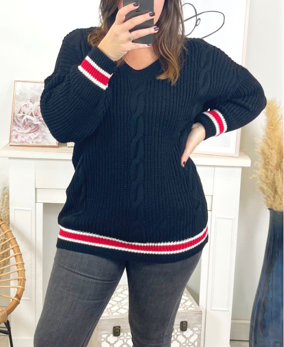 LARGE SIZE LONG TWISTED PULLOVER K03 BLACK
