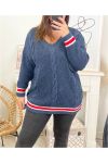 LARGE SIZE LONG TWISTED PULLOVER K03 BLUE