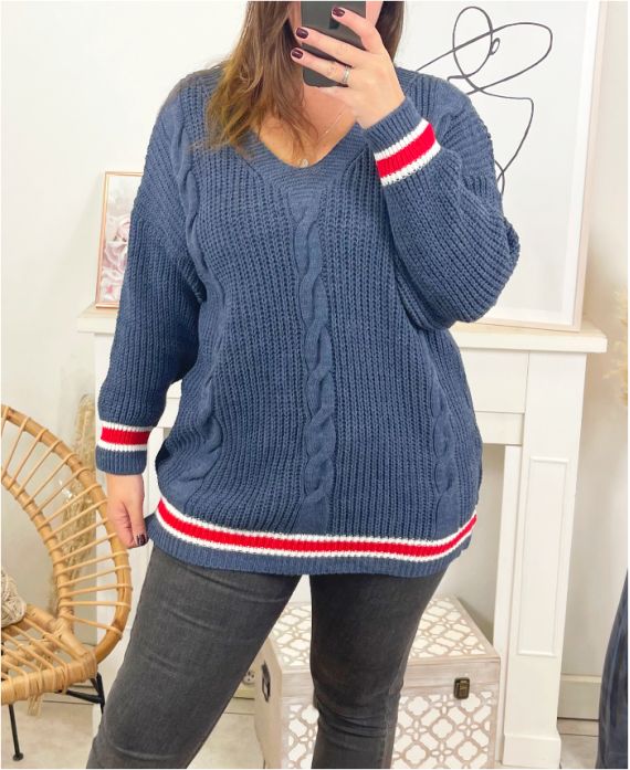 LARGE SIZE LONG TWISTED PULLOVER K03 BLUE