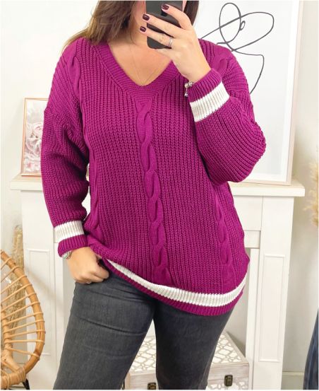 LARGE SIZE LONG TWISTED PULLOVER K03 PRUNE