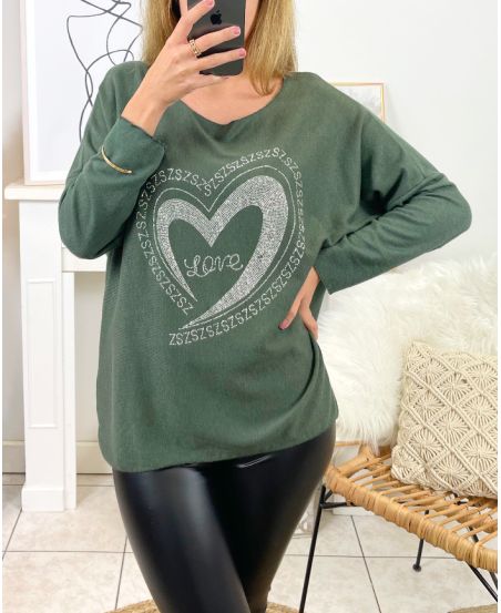 PULLOVER FINE HEART STRASS 2101 MILITARY GREEN