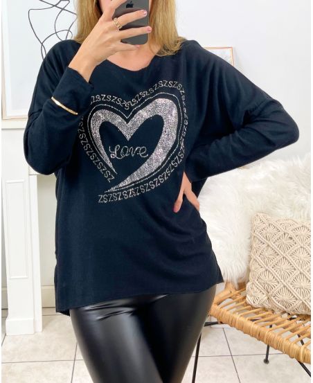 MAGLIA FINL CUORE STRASS 2101 NERO