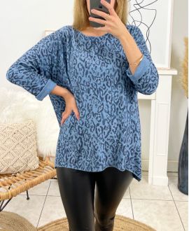 LEOPARD 2105 BLUE PRINTED THIN SWEATER