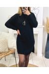 TURTLENECK DRESS SWEATER WITH NECKLACE 8083 BLACK