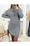 TURTLENECK DRESS SWEATER WITH NECKLACE 8083 GREY