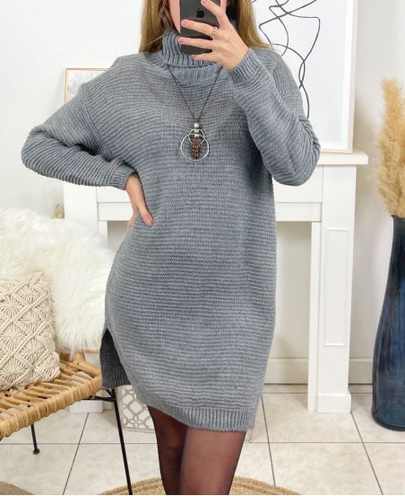 PULL ROBE COL ROULE AVEC COLLIER 8083 GRIS
