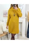 TURTLENECK DRESS SWEATER WITH NECKLACE 8083 MUSTARD
