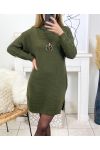 TURTLENECK DRESS SWEATER WITH MILITARY GREEN 8083 NECKLACE