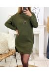 TURTLENECK DRESS SWEATER WITH MILITARY GREEN 8083 NECKLACE