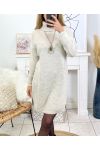TURTLENECK DRESS SWEATER WITH NECKLACE 8083 BEIGE