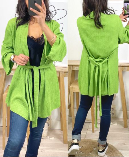 KIMONO VEST WITH ASSORTED BELT PE40 ANIS GREEN