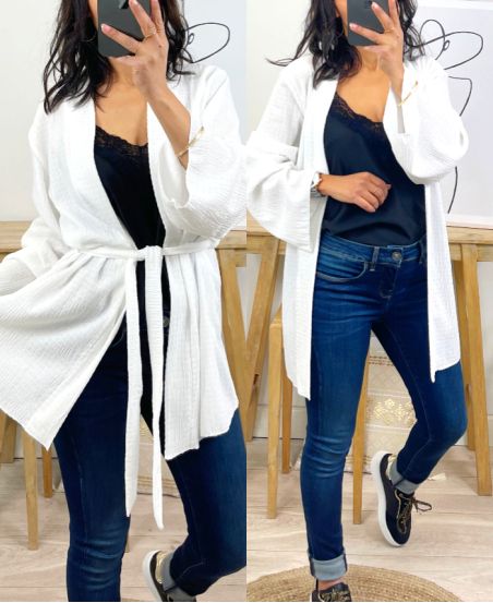 KIMONO VEST MET BIJPASSENDE RIEM PE40 WIT