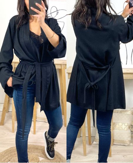 KIMONO VEST WITH MATCHING BELT PE40 BLACK