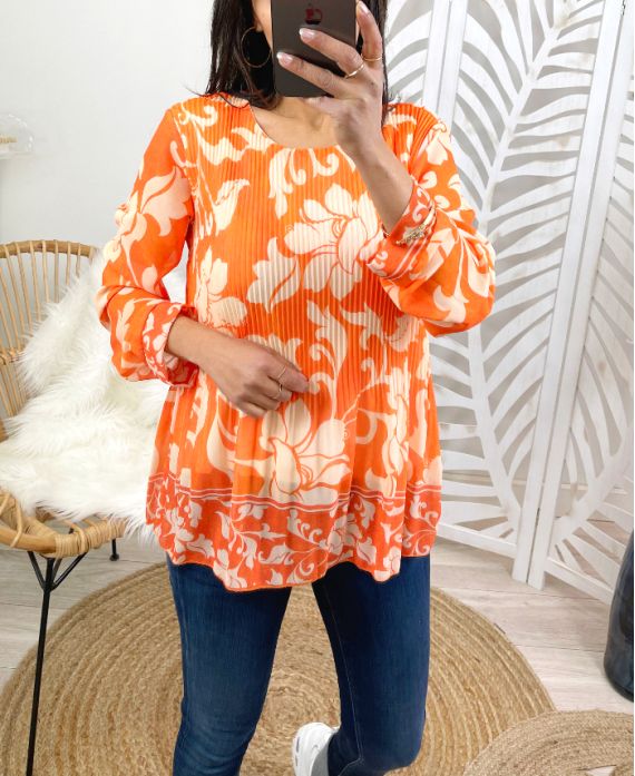 PLISSBLUSE BEDRUCKT PE122 ORANGE