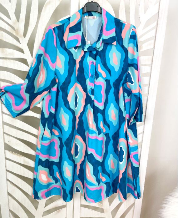 TUNIC DRESS EVASEE SATIN EFFECT PE243 BLUE