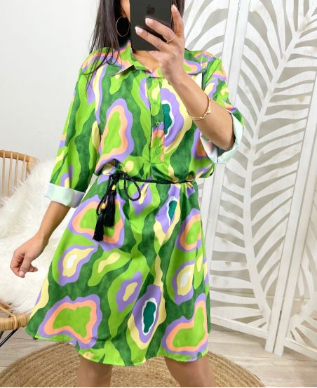 DRESS TUNIC EVASEE SATIN EFFECT PE243 GREEN