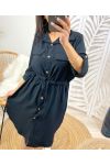 SHIRT DRESS WITH BUTTONS LINK ADJUSTABLE WAIST PE208 BLACK