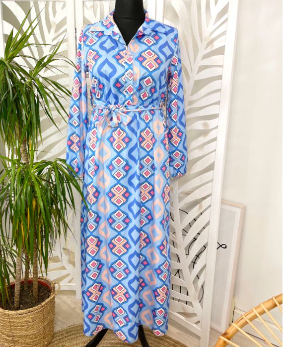 LONG SHIRT DRESS PRINTED PE305 SKY BLUE