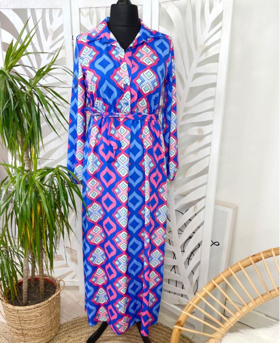 LONG SHIRT DRESS PRINTED PE305 ROYAL BLUE