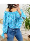 FLOWER TOP ELASTIC NECKLINE PE217 BLUE