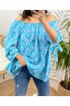 FLOWER TOP ELASTIC NECKLINE PE217 BLUE