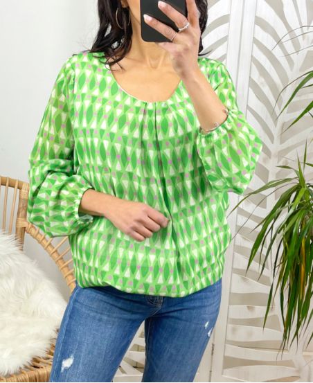 BLOUSE VEIL PRINTED BALL EFFECT PE168 GREEN