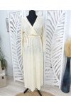 ROBE LONGUE TISSUS PLISSE BRILLANT AVEC LIEN PE287 BEIGE