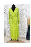 LONG GLOSSY PLEATED FABRIC DRESS WITH GREEN PE287 LINK