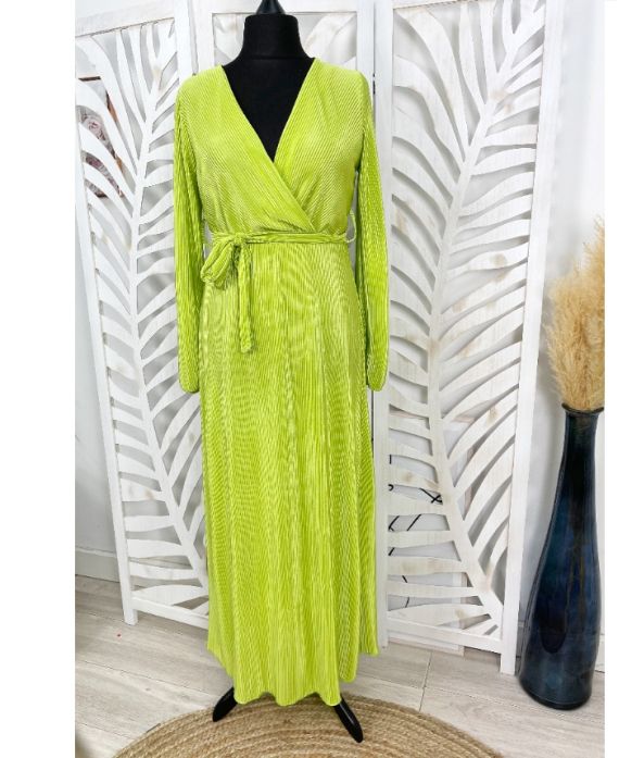 LONG GLOSSY PLEATED FABRIC DRESS WITH GREEN PE287 LINK