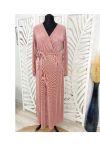 LANGES KLEID GLÄNZEND PLISSIERTE STOFFE MIT PE287 PINK LINK