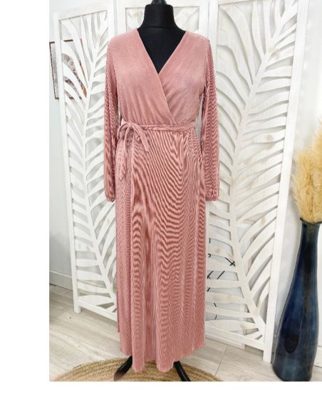 LANGES KLEID GLÄNZEND PLISSIERTE STOFFE MIT PE287 PINK LINK