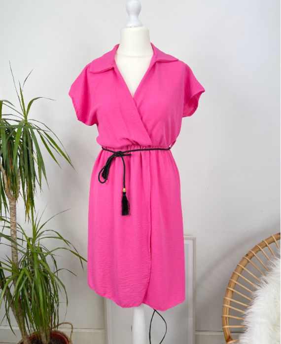 ROBE DRAPEE AVEC LIEN PE418 FUSHIA