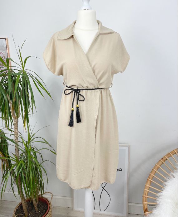 ROBE DRAPEE AVEC LIEN PE418 BEIGE