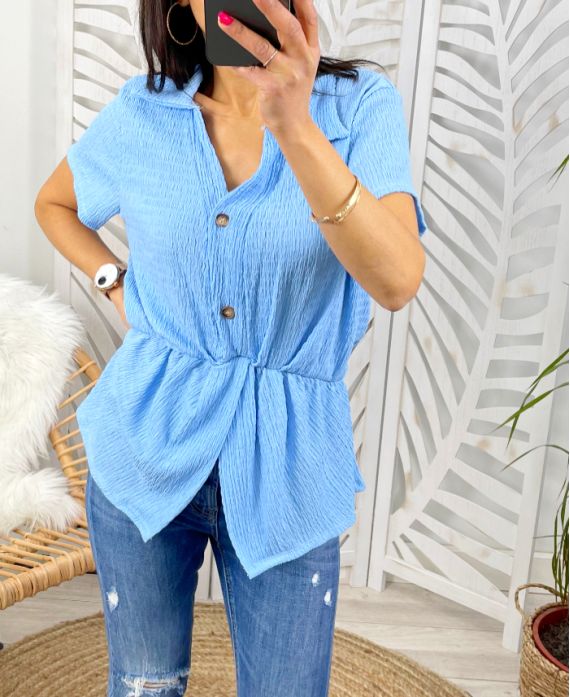 BLOUSE MET KNOPEN PE221 AZURE BLUE